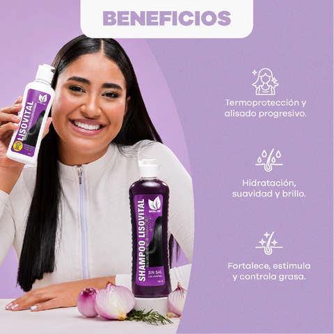 Combo Cabello Liso y Sano: Lisovital + Mascarilla Hidratante + Spray Antifrizz