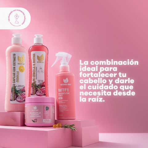 Combo Cuidado Capilar Completo: Cebolla, Romero y Biotina + Mascarilla Hidratante + Spray Antifrizz