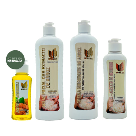 Combo Facial Arroz Control Brillo | Agua Facial + Crema + Nutripiel + Aceite Almendras 120 ml GRATIS