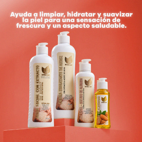 Combo Facial Arroz Control Brillo | Agua Facial + Crema + Nutripiel + Aceite Almendras 120 ml GRATIS
