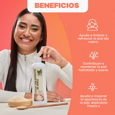 Combo Facial Arroz Control Brillo | Agua Facial + Crema + Nutripiel + Aceite Almendras 120 ml GRATIS