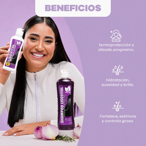 Set Lisovital Shampoo + Tratamiento + Serum Onionvital GRATIS | Control Frizz y Cabello Suave