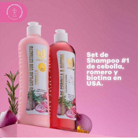 Set Shampoo y Tratamiento de Cebolla, romero y biotina + WTF Anti Frizz Gratis